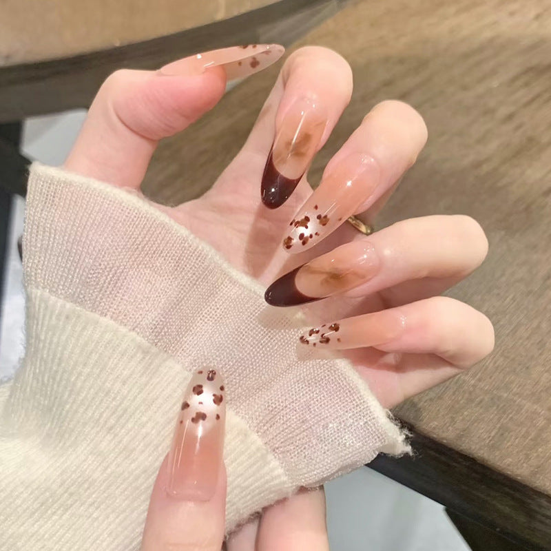 Autumn Elegance Long Almond Ombre Brown Delightfully Decorative Press On Nail Set