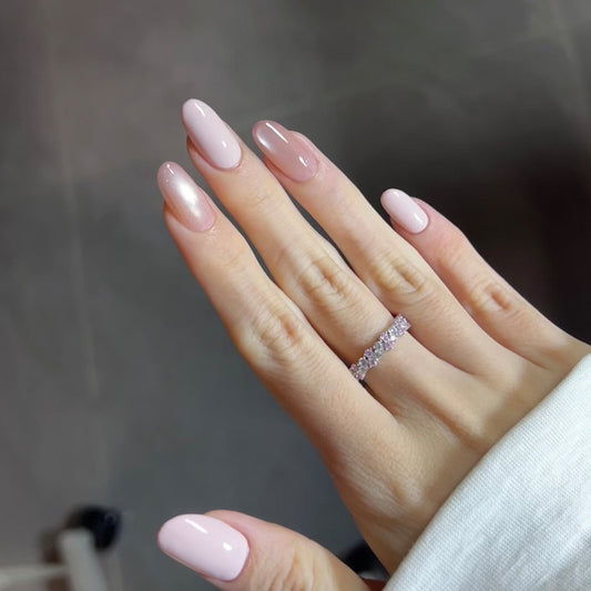 Enchanted Elegance Medium Oval Shaped Soft Pink Glossy Finish with Eye-Catching Sheen Press on Nail Set