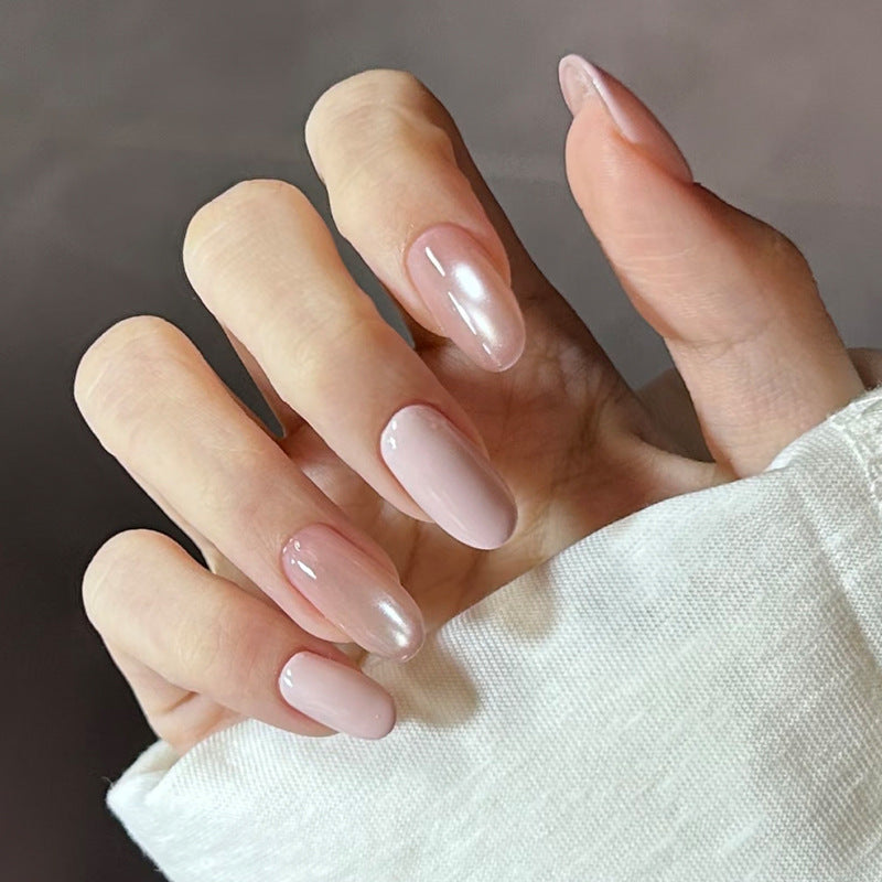 Whimsical Blossom Medium Oval Pink Pearl Finish Press-On Nail Set