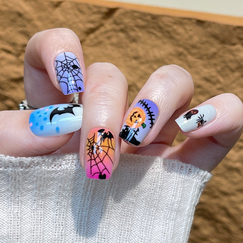 Spooky Season Medium Square Purple and Orange with Unique Halloween Designs Press On Nail Set