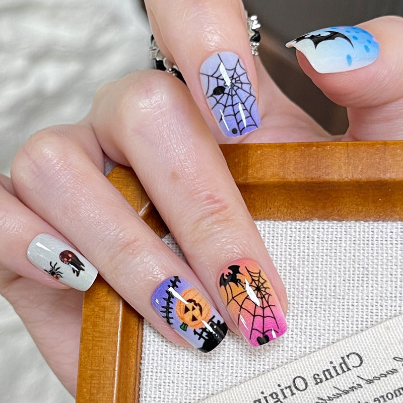 Spooky Delight Medium Square Ombre with Halloween-Themed Designs Press-On Nail Set