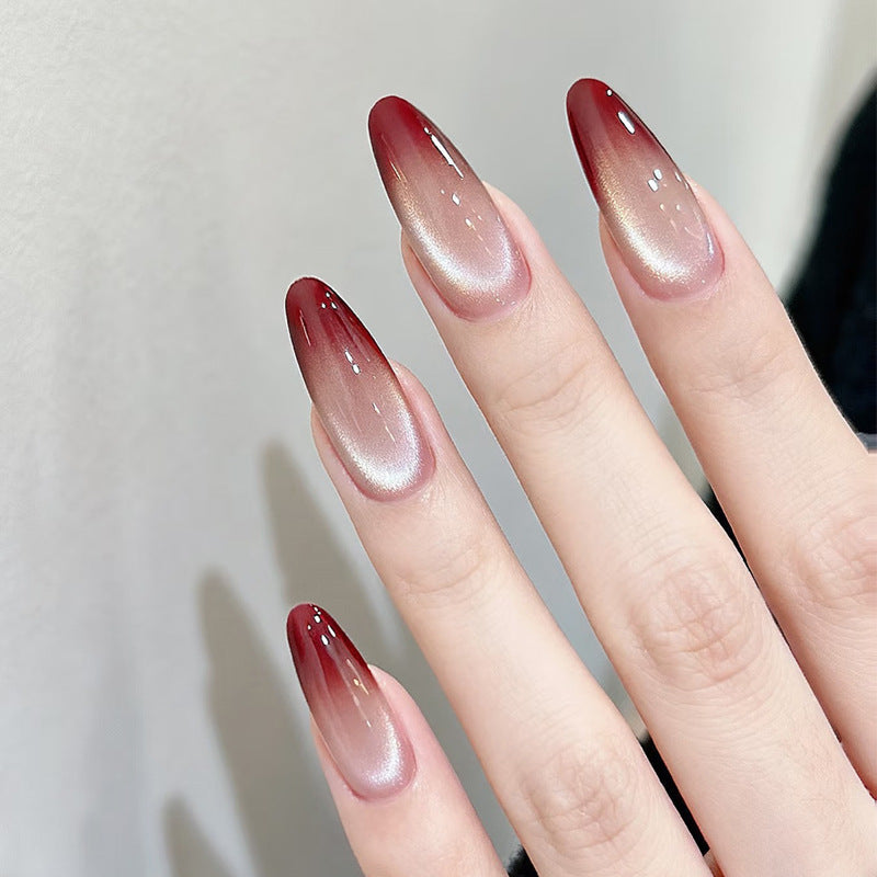 Mystical Glamour Long Almond Shaped Burgundy Ombre Press On Nail Set with Shimmering Finish