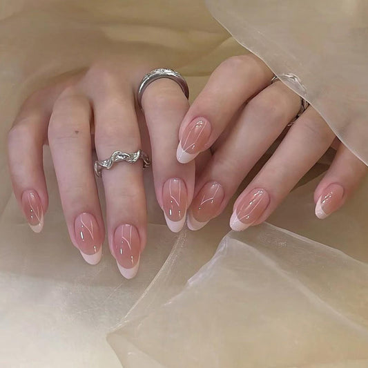 Elegant Romance Short Oval Peachy French Tip Nail Set