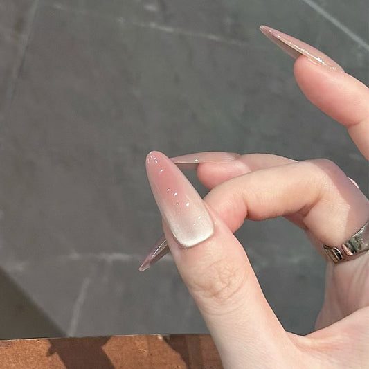 Celestial Dreamy Long Almond Press-On Nail Set in Ombre Pink with Glossy Finish