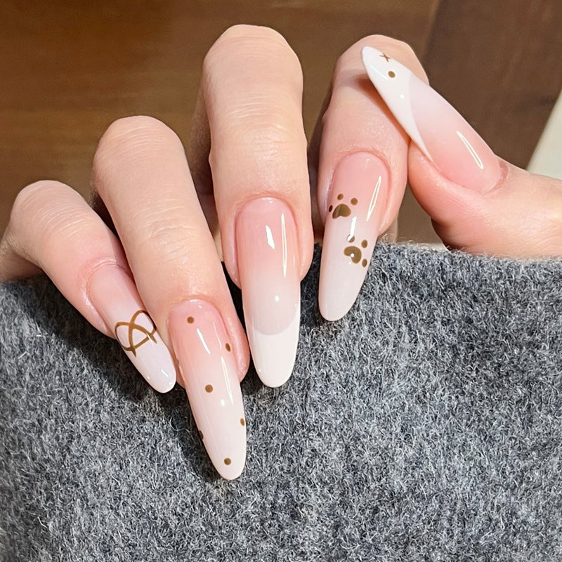 Glamorous Elegance Long Stiletto Shape Soft Pink Ombre with Unique Gold Accents Press on Nail Set