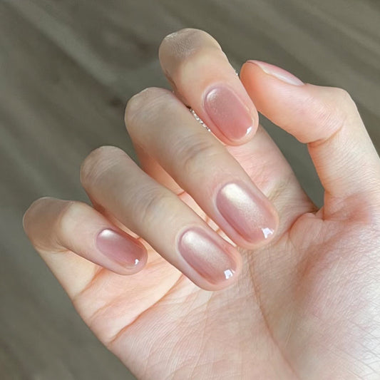 Glamorous Sunset Medium Square Soft Pink Shimmer Press On Nail Set