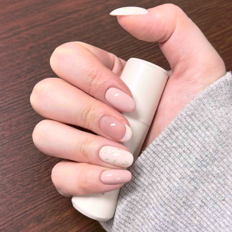 Glamorous Dreamy Short Square Soft Pink Press On Nail Set with Unique Floral Accent
