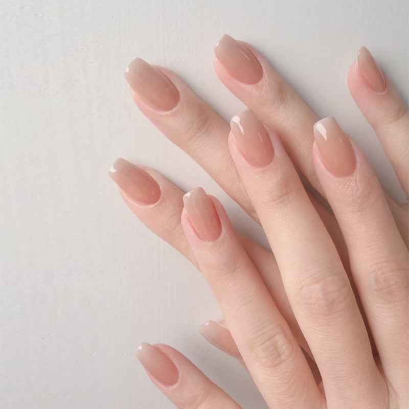 Glamorous Sunset Medium Square Peachy Press On Nail Set with Elegant French Tips