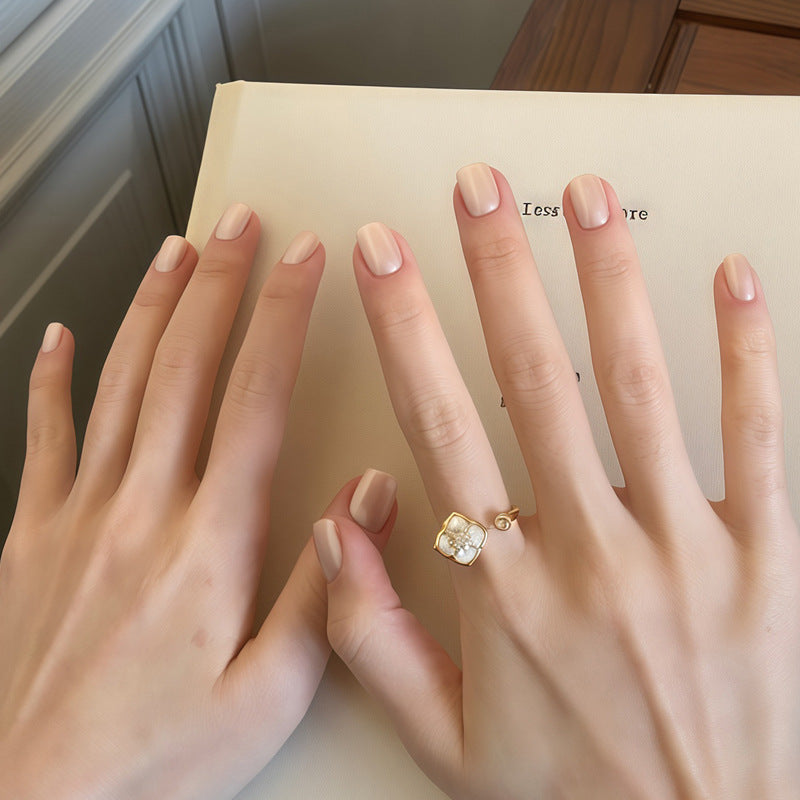 Elegant Aura Short Square Soft Pink Natural Finish Press On Nail Set