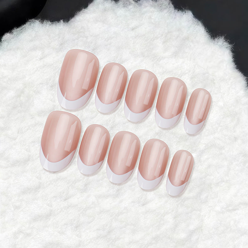 Whimsical Elegance Medium Almond Blush Beige with Chic French Tips Press On Nail Set