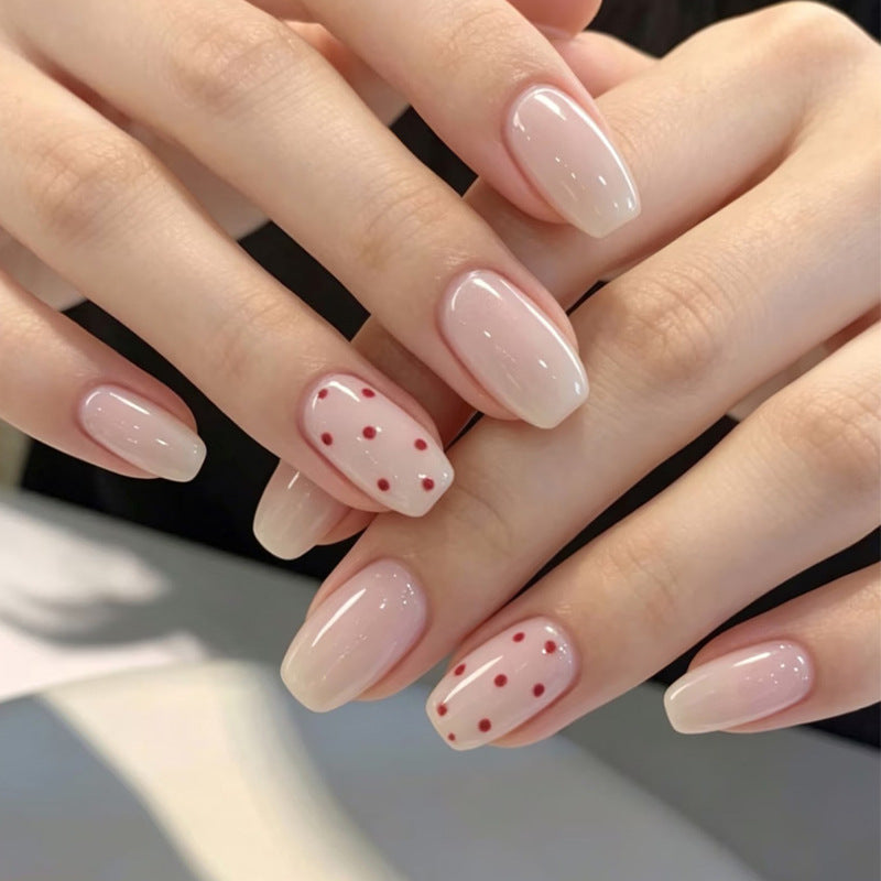 Chic Elegance Short Square Pink with Dotted Accent Press On Nail Set