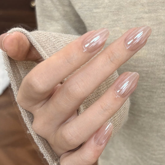 Glamorous Dreamy Long Oval Shaped Light Pink Press On Nail Set with Stunning Glossy Finish