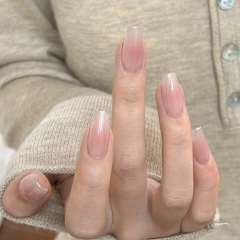 Enchanting Elegance Extra Long Square Ombre Peach Press On Nail Set with Glossy Finish