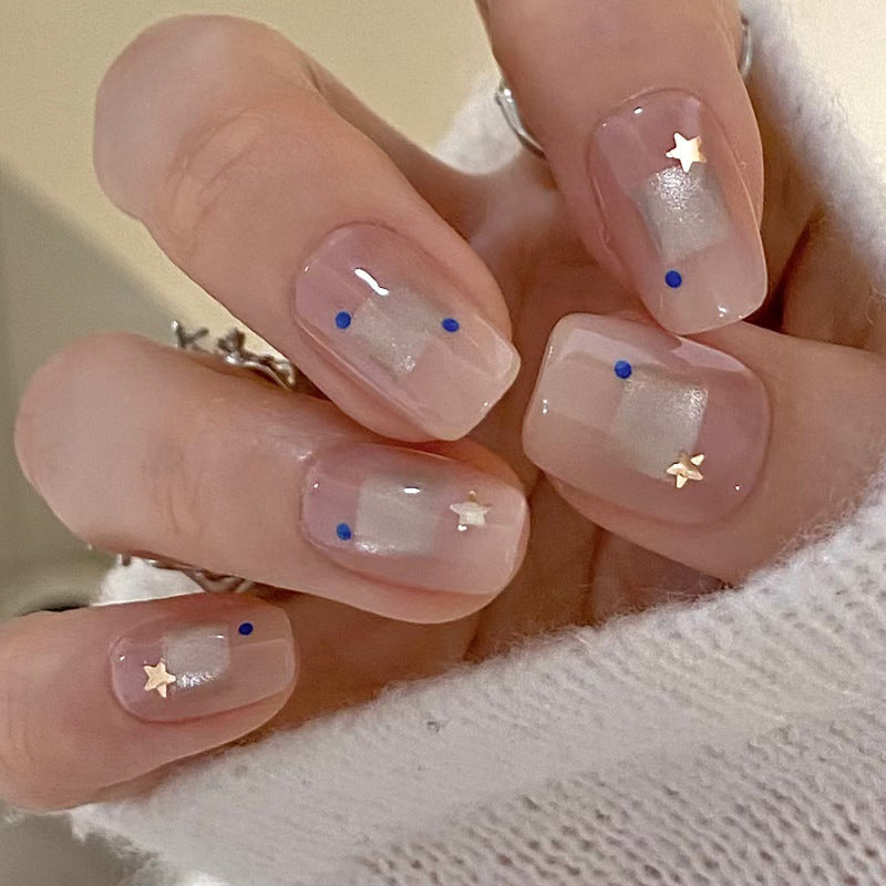 Celestial Dreams Medium Square Beige with Star Accents Press On Nail Set