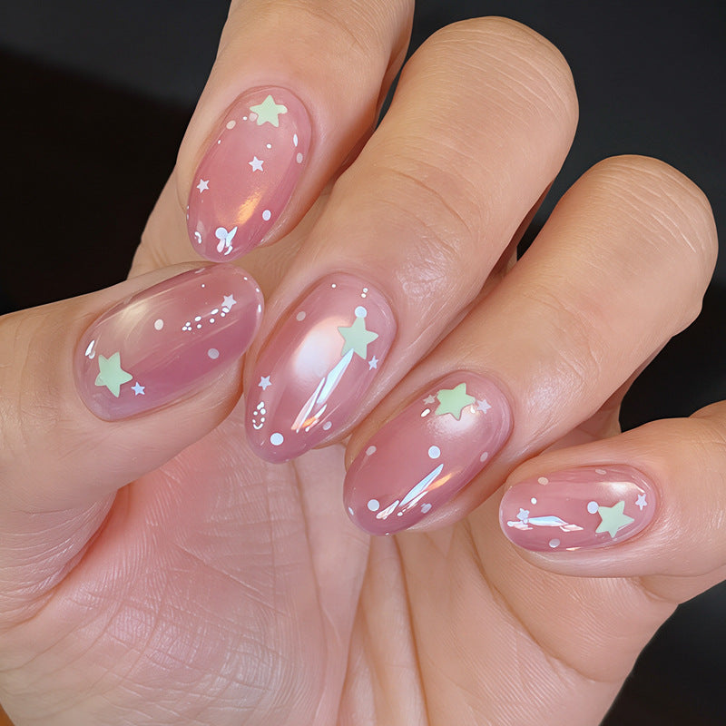Celestial Dream Short Oval Pink with Star Accents Press-On Nail Set
