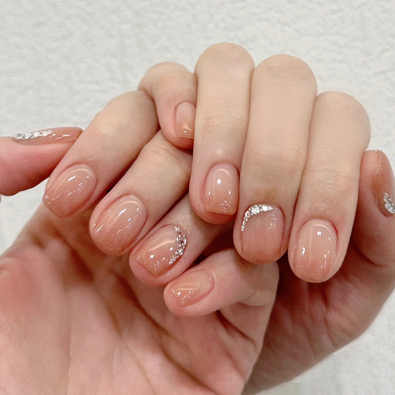 Elegant Glamour Soft Short Square Blush Pink with Sparkling Accents Press-On Nail Set