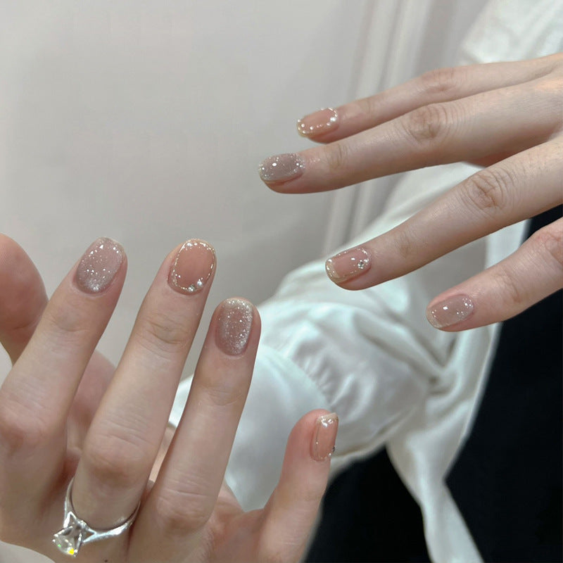 Glamorous Elegance Short Squoval Shaped Soft Pink with Sparkling Glitter Finish Press on Nail Set