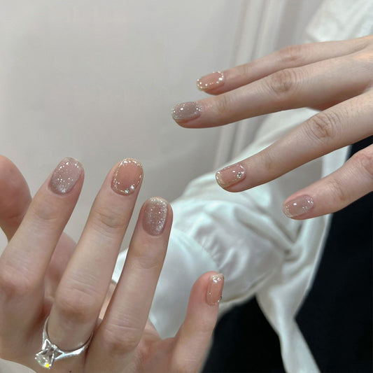 Glamorous Elegance Short Squoval Shaped Soft Pink with Sparkling Glitter Finish Press on Nail Set