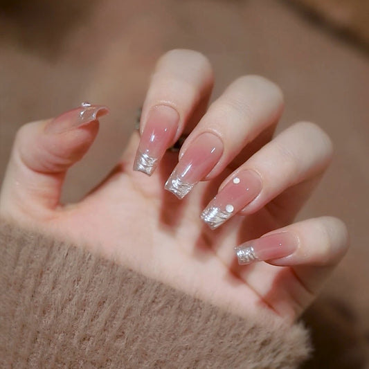 Chic Elegance Long Coffin Pink with Glitter Tips and Dazzling Accents Press On Nail Set