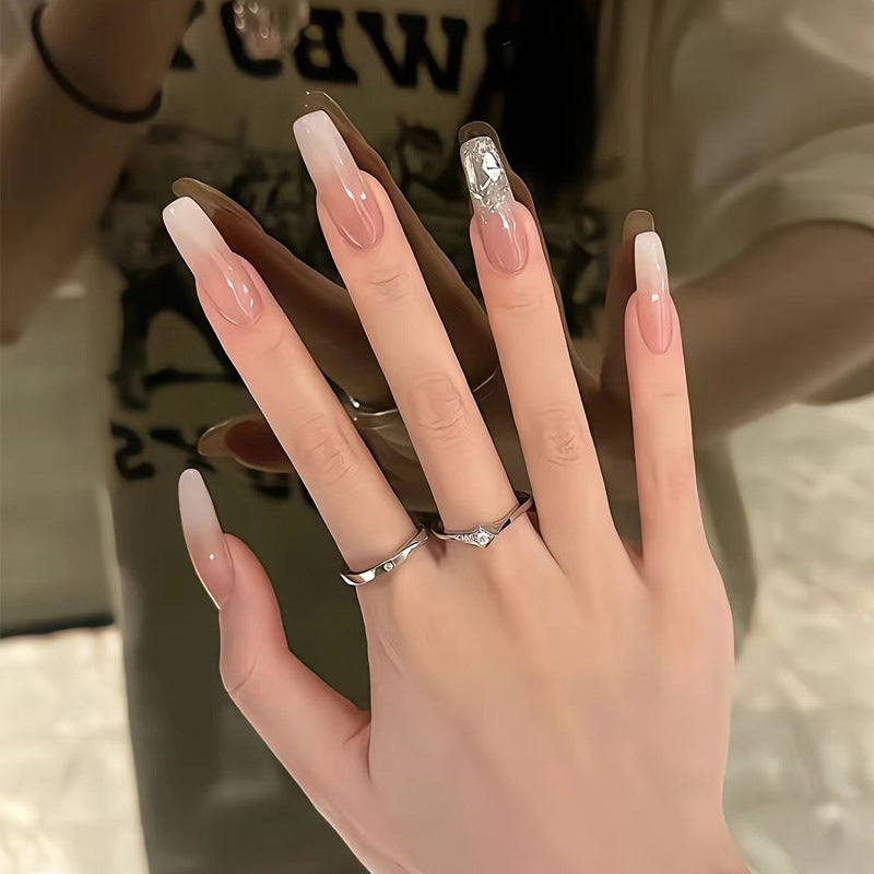Dreamy Elegance Long Coffin Ombre Pink with Glitter Accent Press On Nail Set