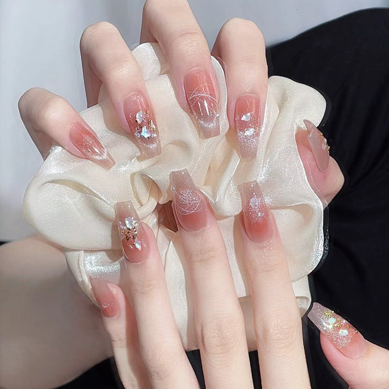 Whimsical Elegance Long Coffin Clear Press on Nail Set with Shimmering Glitter Accents