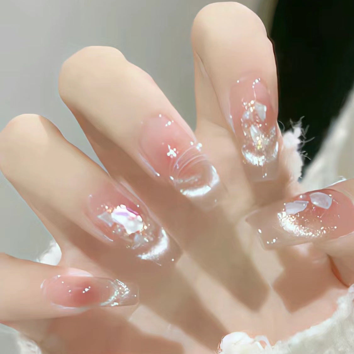 Celestial Dream Long Coffin Clear Glossy Press on Nail Set with Iridescent Star Accents