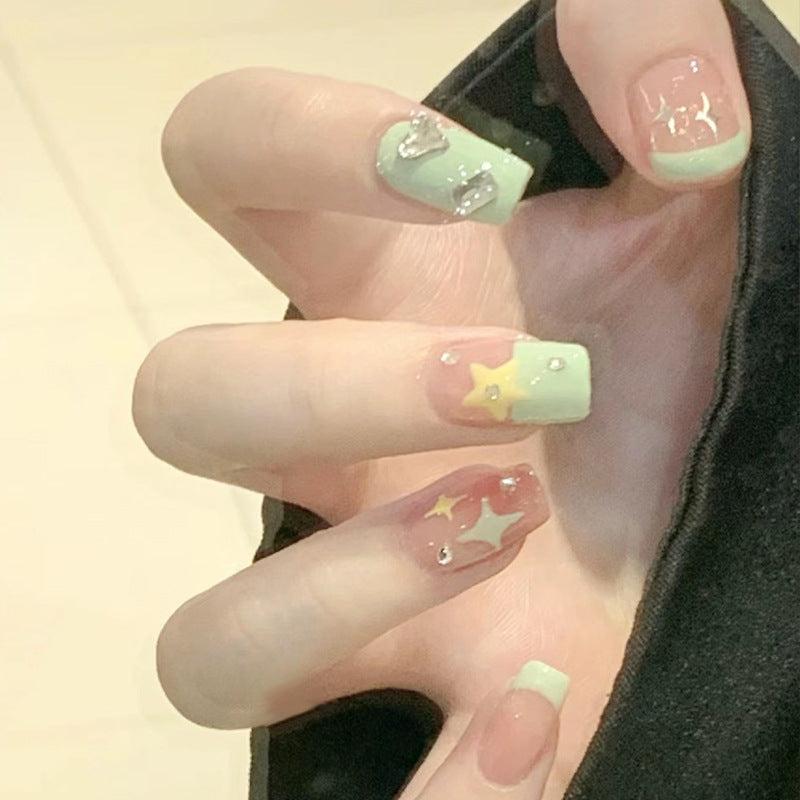 Celestial Dream Rectangular Long Square and Pink Magical Starry Press On Nail Set with Glitter Accents