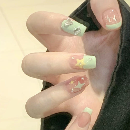Celestial Dream Rectangular Long Square and Pink Magical Starry Press On Nail Set with Glitter Accents
