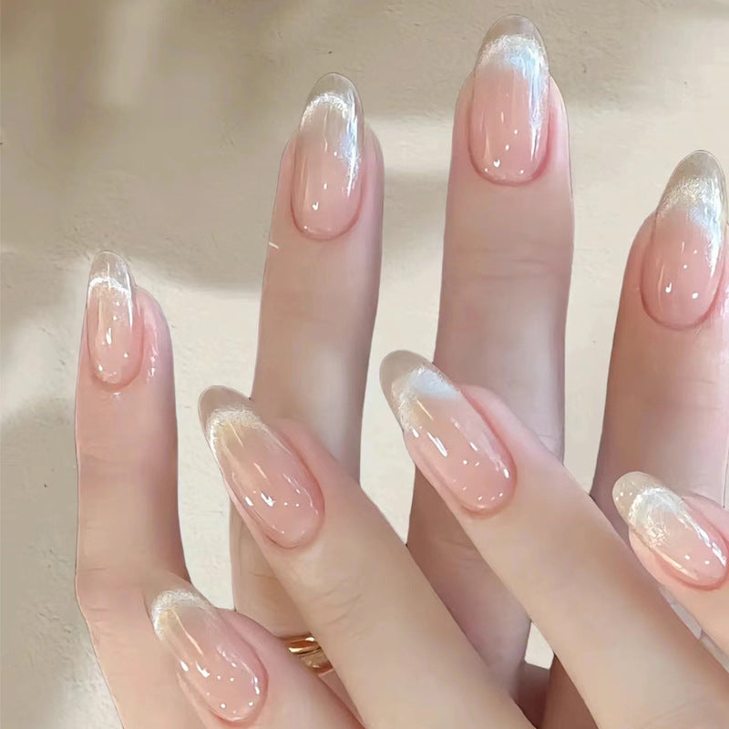 Whimsical Elegance Long Oval Pink with Ombré Glitter Finish Press On Nail Set