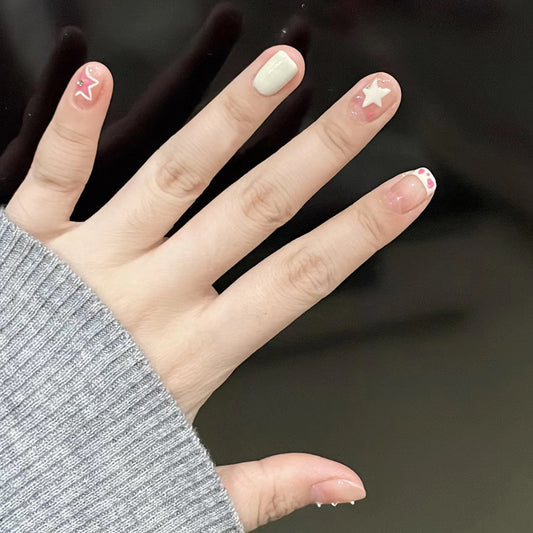 Celestial Dream Short Square Pink with Whimsical Star and Heart Accents Press On Nail Set
