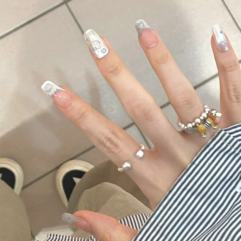 Whimsical Dreams Long Coffin Clear with Cute Cartoon Designs Press On Nail Set