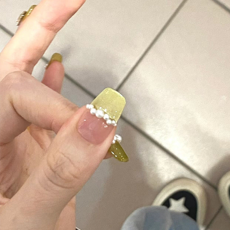 Glamour Garden Long Coffin Yellow Press On Nail Set with Pearl Accent