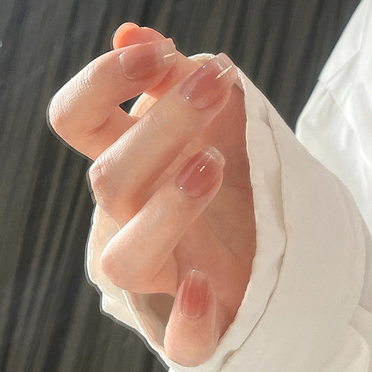 Serenity Inspired Press On Nail Set Short Square Natural Pink Sheen Finish