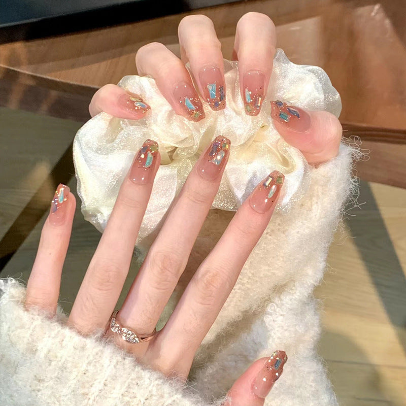 Whimsical Charm Elegant Long Coffin Transparent with Colorful Glitter Accents Press-on Nail Set