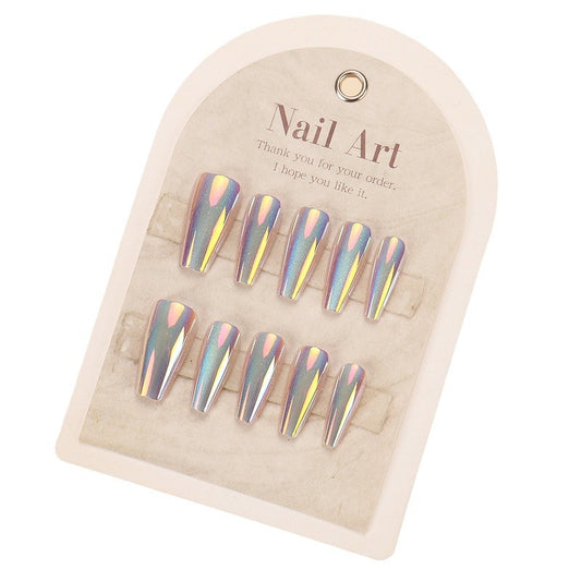 Iridescent Dream Long Coffin Press On Nails Colorful Holographic Finish