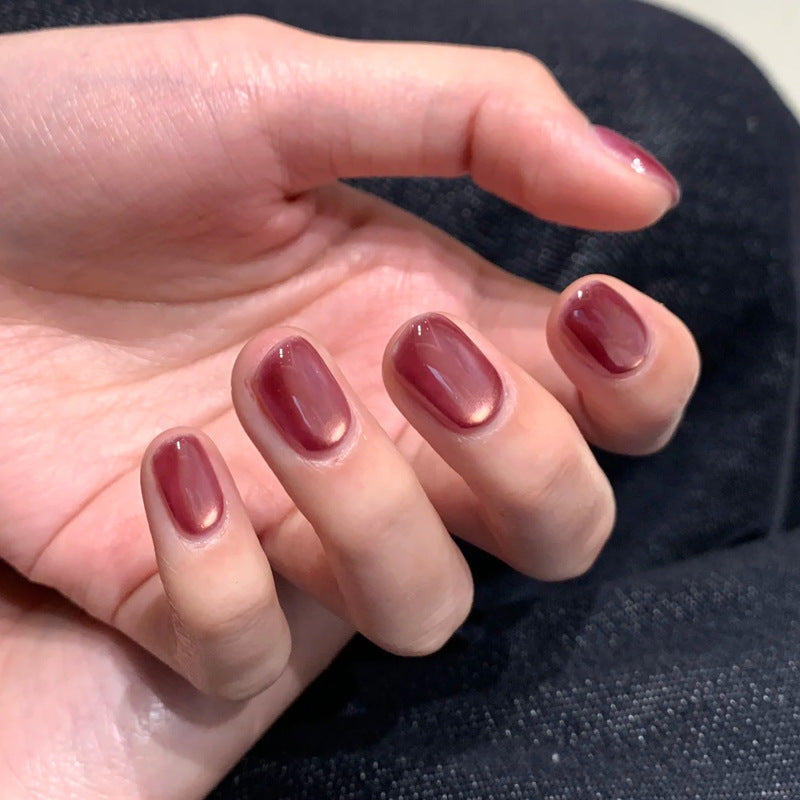 Elegant Autumn Vibes Short Squoval Burgundy Glossy Press On Nail Set