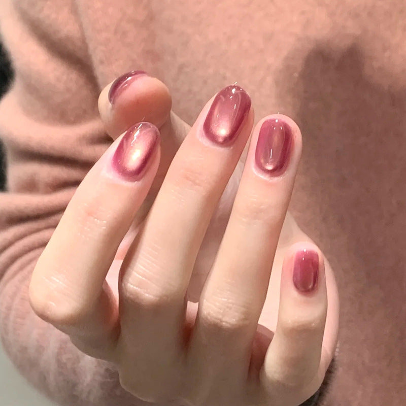 Chic Elegance Glossy Short Squoval Shaped Burgundy Press On Nail Set with Iridescent Finish