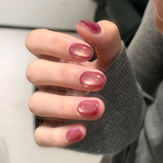 Elegant Rose Garden Short Oval Burgundy Ombré Press-On Nail Set