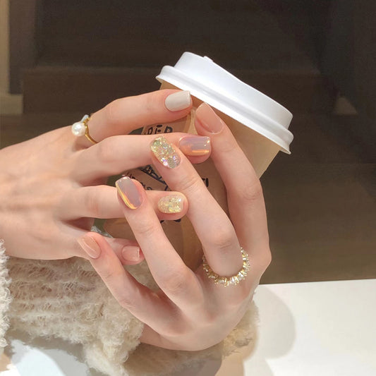 Charming Autumn Vibes Medium Square Peach and Glittery Accent Press-On Nail Set