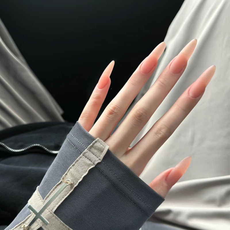 Enchanted Elegance Long Almond Ombre Nail Set with Glossy Finish