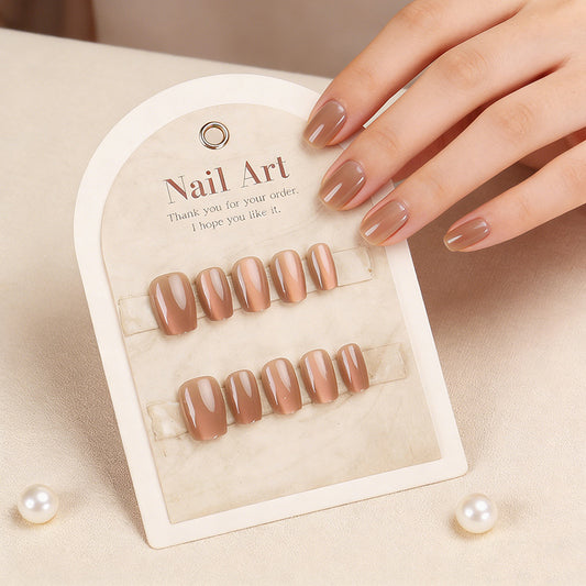 Elegant Serenity Short Square Shaped Beige Press On Nails with Glossy Finish