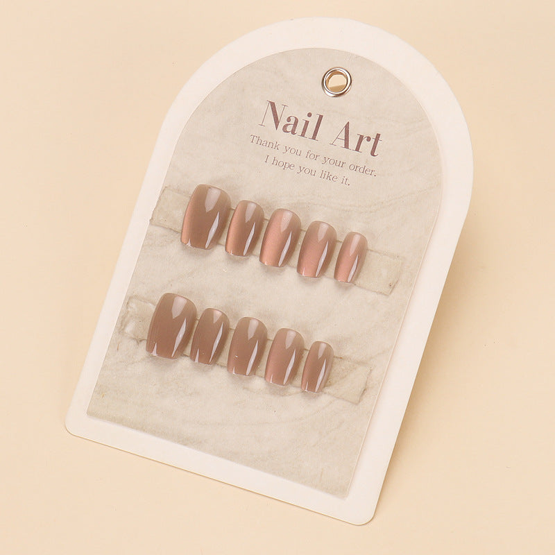 Chic Elegance Short Square Glossy Beige Press On Nail Set with Unique Ombre Finish