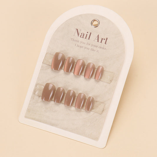 Chic Elegance Short Square Glossy Beige Press On Nail Set with Unique Ombre Finish