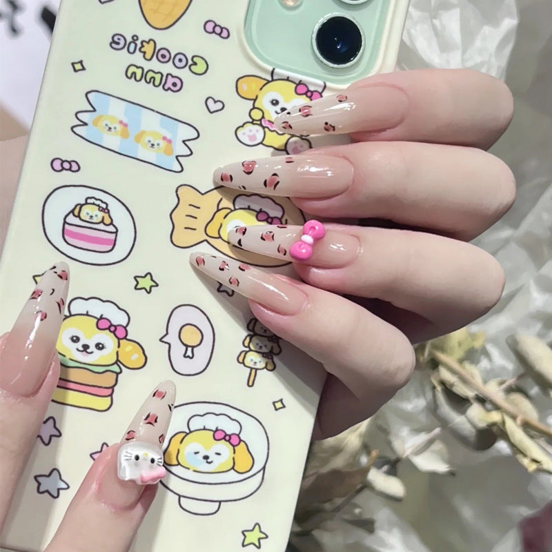 Cute Sweet Treats Long Almond Pink And Beige Gradient With Cherry Blossom Accents