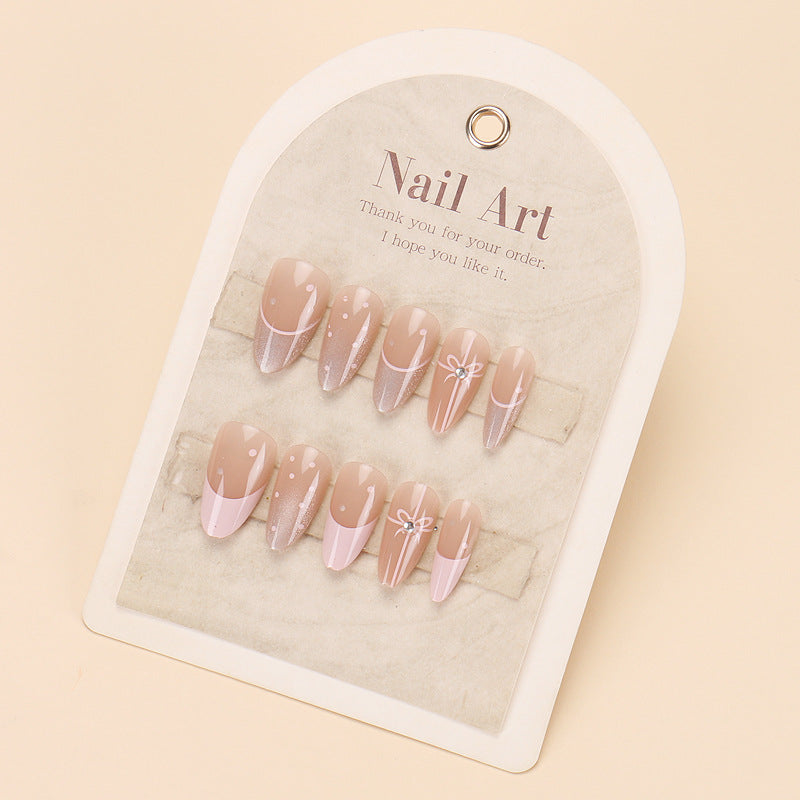 Chic Elegance Medium Almond Beige and Pink Press on Nail Set with Artistic Designs