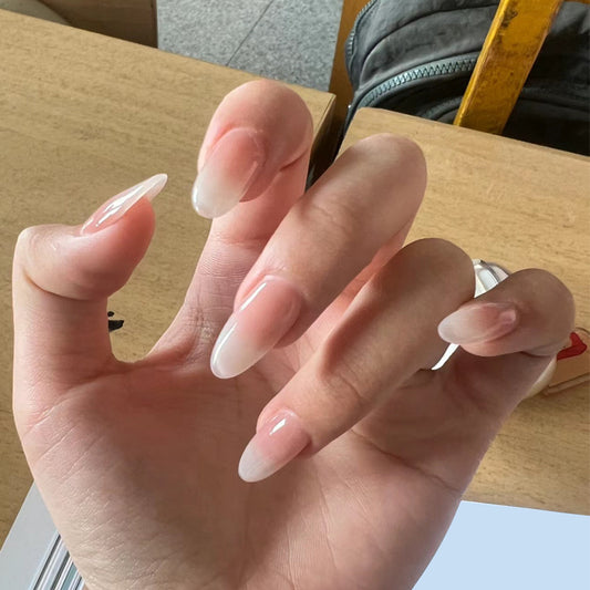 Elegant Dreamy Long Almond Shaped Translucent Pink Gradation Press On Nail Set