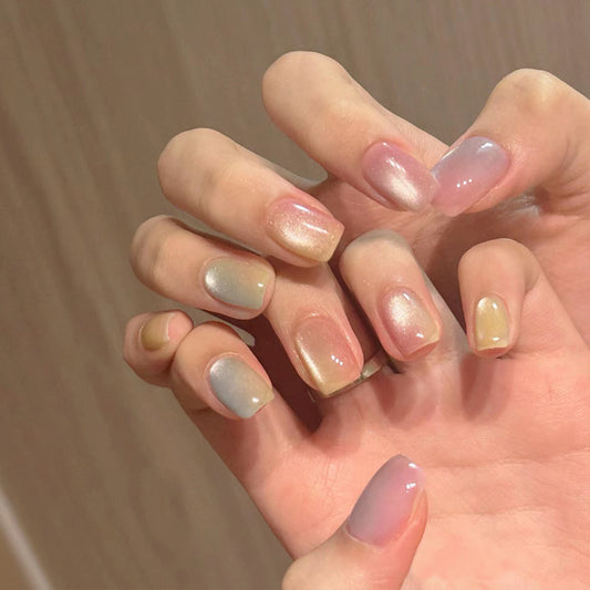 Dreamy Pastel Elegance Short Square Gradient Multicolor Shimmering Press On Nail Set