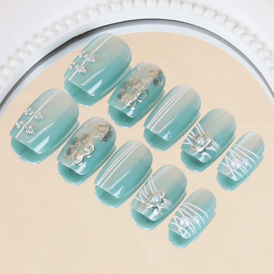 Enchanted Ocean Dream Short Square Turquoise Press On Nail Set with Floral Elegance