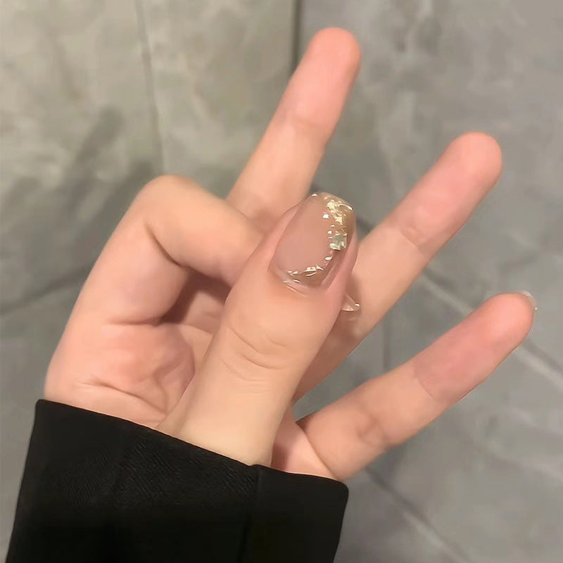 Elegant Serenity Short Square Transparent with Gold Flakes Press-On Nail Set
