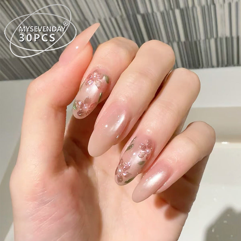 Blossom Elegance Long Almond Pink Floral Press On Nail Set